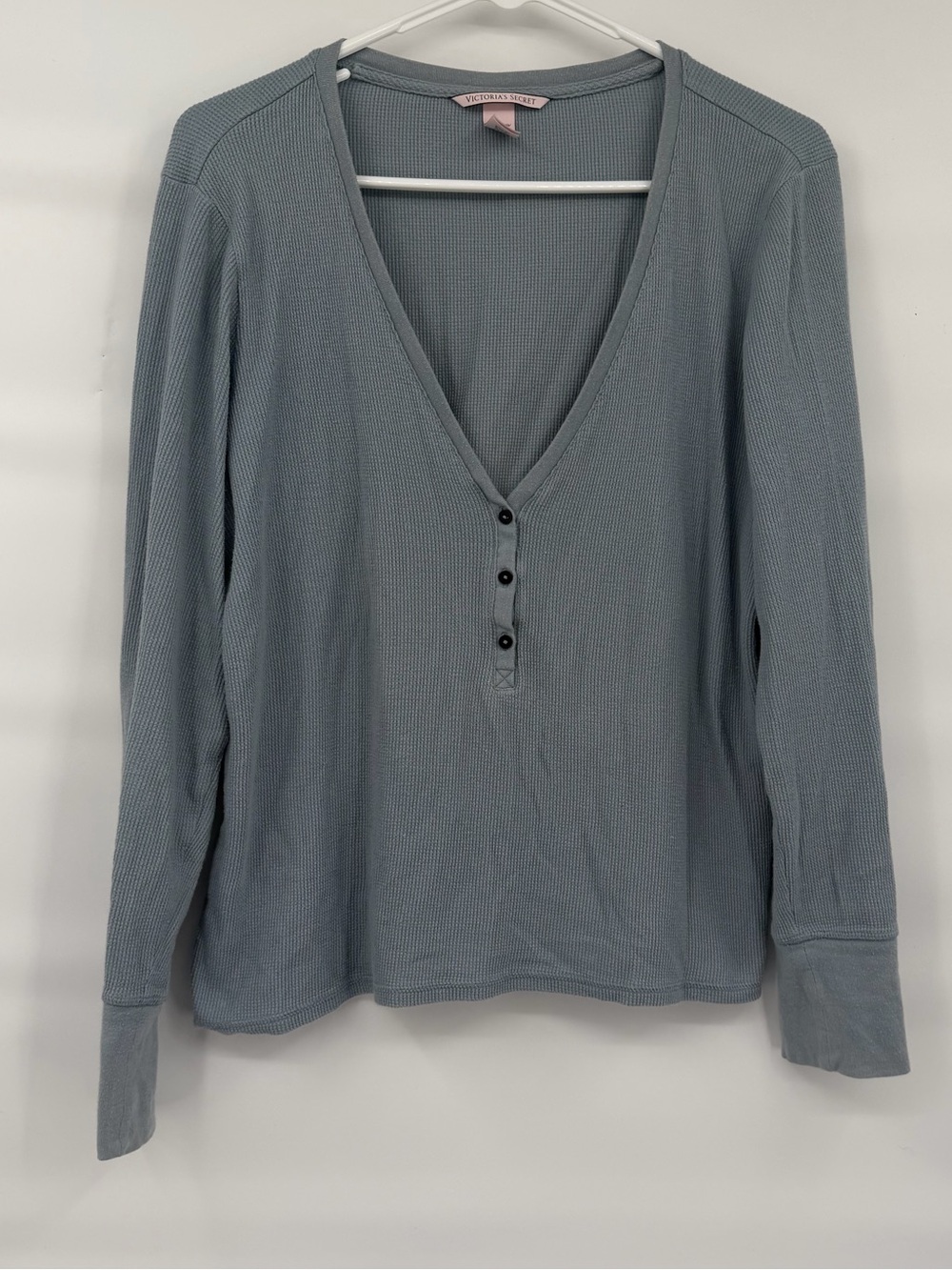 Victoria’s Secret cotton, waffle knit Henley, long sleeve pajama top